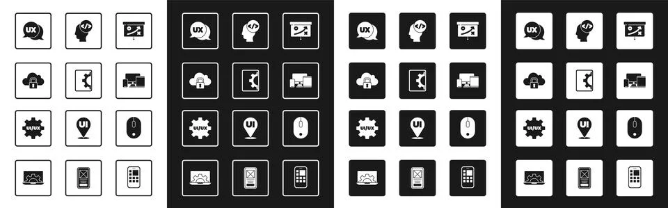 Set Planning strategy concept, Web development, Cloud computing lock, UI or UX Stock Illustration