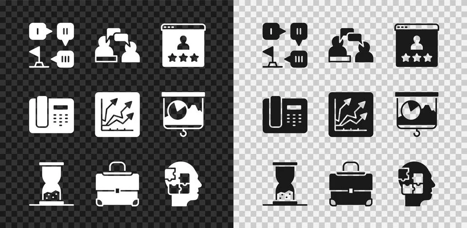 Set Planning strategy, Two sitting men talking, Customer product rating, Ol.. Stock Illustration