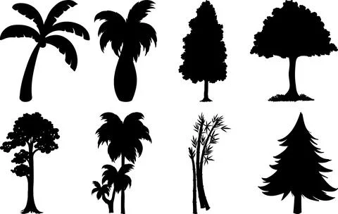 Set of Plant and Tree Silhouettes Stock Illustration