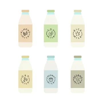 Set of plant based milk bottles. Stock Illustration