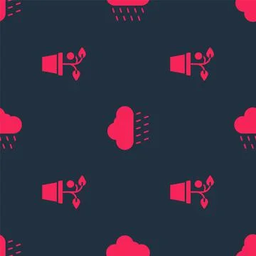 Set Plant in pot and Cloud with rain on seamless pattern. Vector Stockillustratie