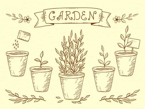 Set of plant in pots Stock Illustration
