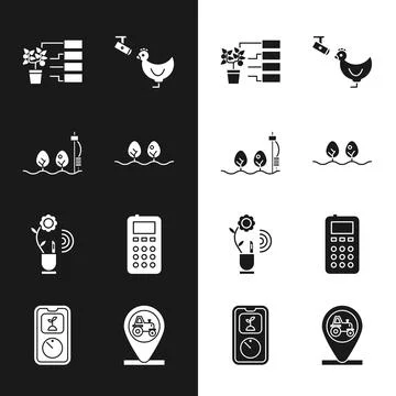 Set Plant, Standalone sensor and plant, Flower analysis, Chicken farm camera Stock Illustration