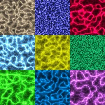 Set of plasma electricity seamless generated textures Stock Illustration