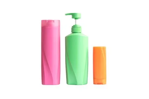 Set of plastic bottle shampoo isolated on white background with clipping paths Stock Photos