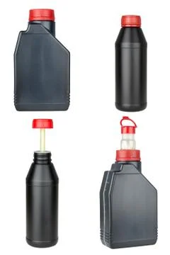 Set of plastic bottles with automobile oil Stock Photos