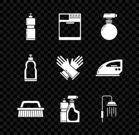 Set Plastic bottles for liquid dishwashing liquid, Washer, , Brush cleaning Illustrazione stock
