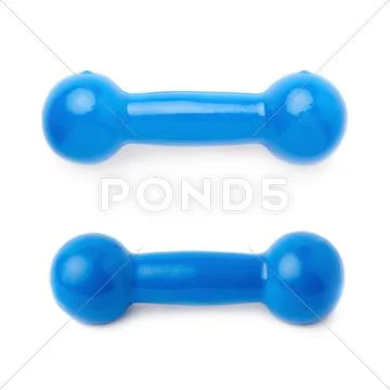 Set of Plastic coated dumbell isolated over the white background Stock Photos