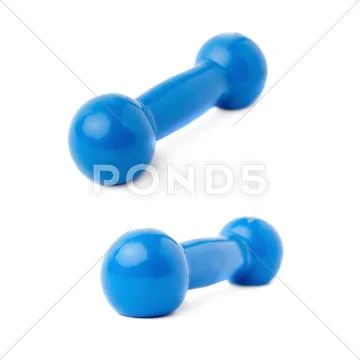 Set of Plastic coated dumbell isolated over the white background Stock Photos
