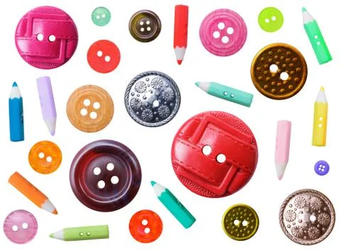 Set of plastic color different buttons isolated on white background 스톡 사진