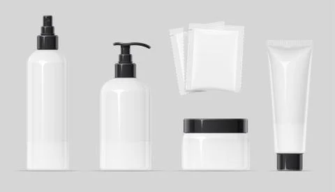 Set of Plastic container for cream spray, balm and shampoo. Vector illustration. Stock Illustration