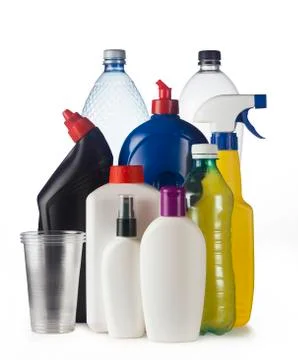 Set of plastic containers isolated on white background, ready for recycle Stock Photos