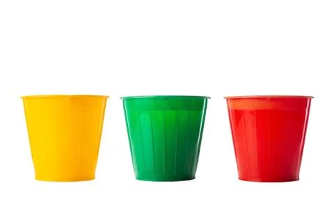 Set of plastic flower pots on a white background Stock Photos