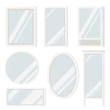 Set of plastic mirrors frame of various shapes round, square, oval, rectangul Illustrazione stock