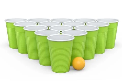 Set of plastic party cup for college ping pong game on white background. Stock Illustration