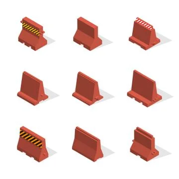 Set of plastic road barriers in 3D, vector illustration. Stock Illustration