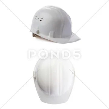 Set of Plastic safety helmet over isolated white background Stock Photos