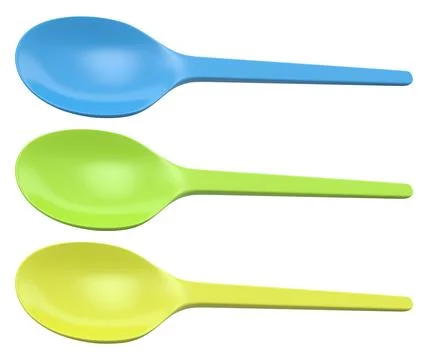 Set of plastic spoons displayed side by side, isolated on white background,.. Stock Illustration