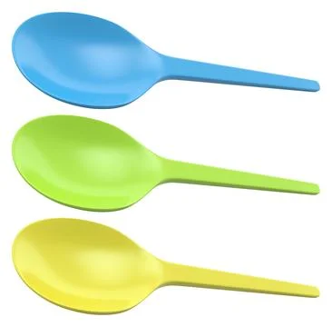 Set of plastic spoons displayed side by side, isolated on white background Stock Illustration