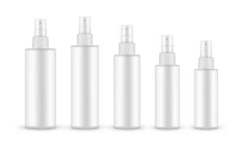 Set of Plastic Spray Bottle Mockup With Transparent Cap Stock Illustration