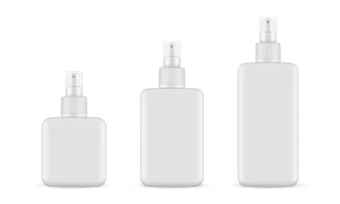 Set of Plastic Spray Bottles Mockups with Transparent Cap Stock Illustration