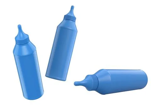 Set of plastic squeeze ketchup and mustard bottles with pointed cone caps lin Stock Illustration