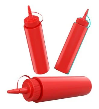 Set of plastic squeeze ketchup and mustard bottles with pointed cone caps l.. Stock Illustration