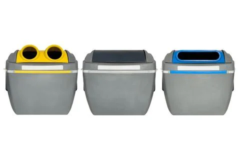 Set of plastic street garbage containers isolated on white background Stock Photos