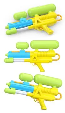 Set of plastic water gun toy for playing in swimming pool on white background Stock Illustration