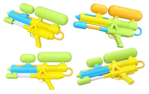 Set of plastic water gun toy for playing in swimming pool on white background Stock Illustration