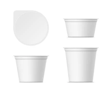 Set of plastic yogurt container with lid isolated on white background 스톡 일러스트