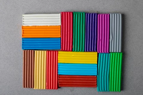 Set of plasticine with different sticks, flat lay Stock Photos