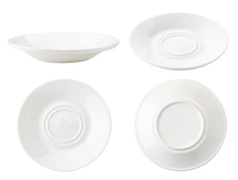 Set of plates, different views on a white background. Isolated Stock Photos