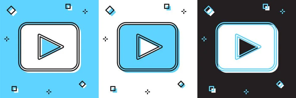 Set Play button icon isolated on blue and white, black background.  Vector Stock Illustration