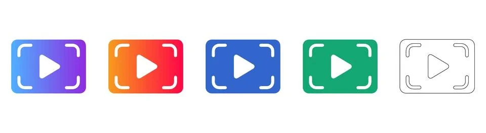 Set of Play Button Icons with Corner Frame Highlights Illustration