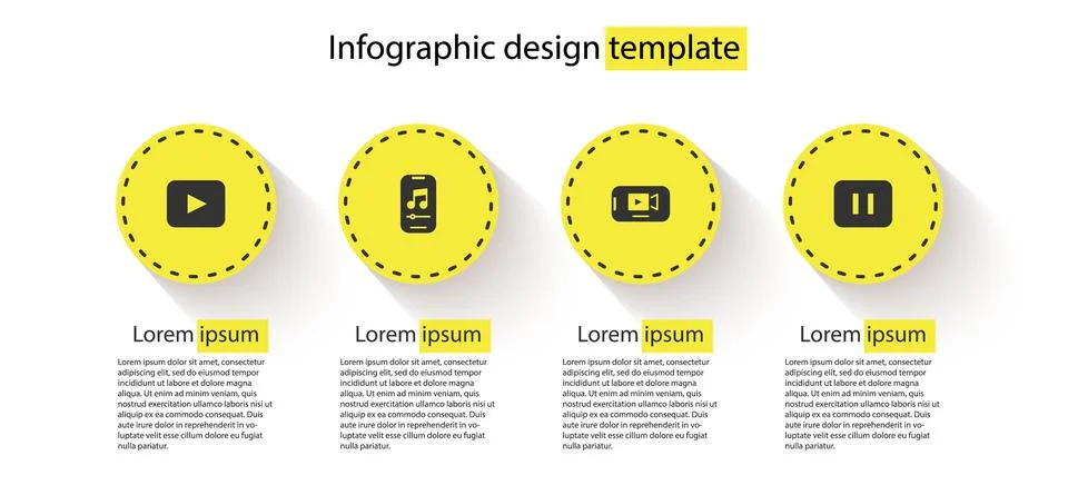 Set Play button, Music player, Online video and Pause. Business infographic Stock Illustration