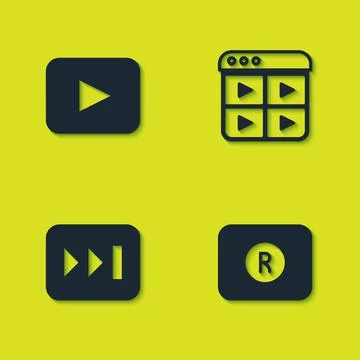 Set Play button, Record, Fast forward and Music playlist icon. Vector Illustrazione stock