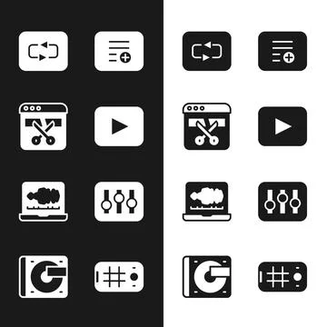 Set Play button, Video recorder or editor, Repeat, Add playlist, Sound audio Stock Illustration