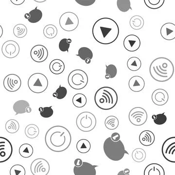 Set Play in circle, Speech bubble chat, Wi-Fi wireless internet network and Stock Illustration