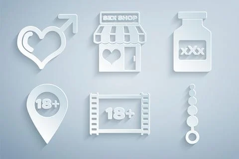Set Play Video with 18 plus, Bottle pills for potency, Location, Anal beads, Sex Ilustración de archivo