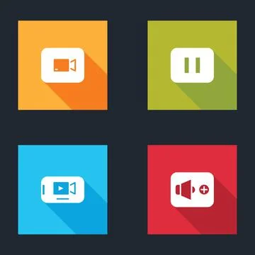 Set Play video button, Pause, Online play and Speaker volume icon. Vector Stock Illustration