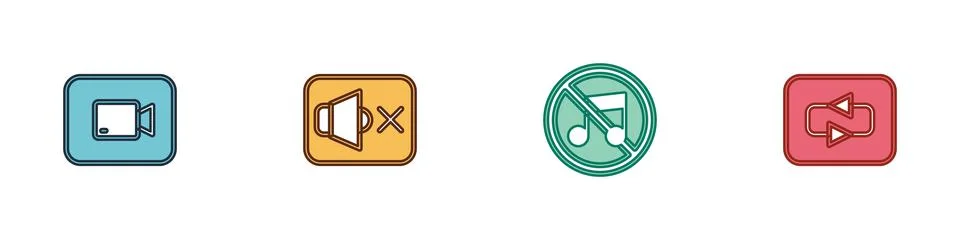 Set Play video button, Speaker mute, and Repeat icon. Vector Stock Illustration