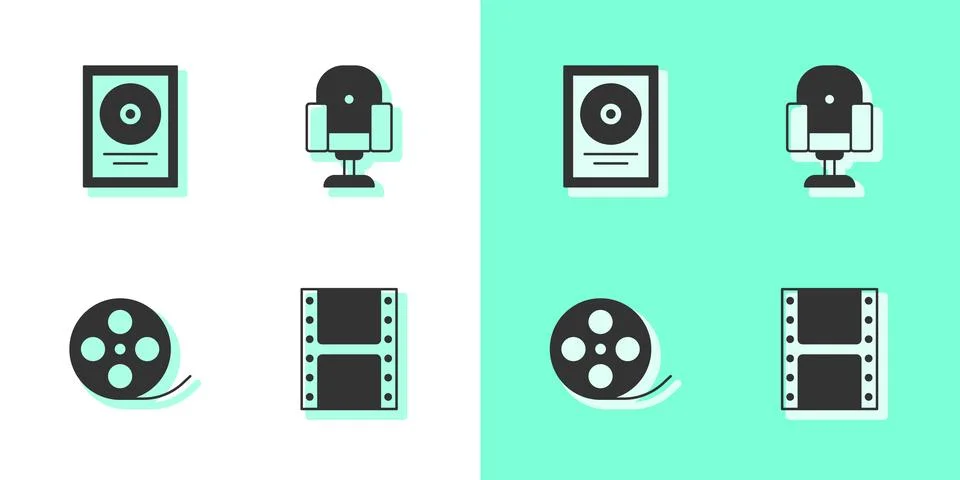 Set Play video, CD disk award in frame, Film reel and Director movie chair .. Stock Illustration