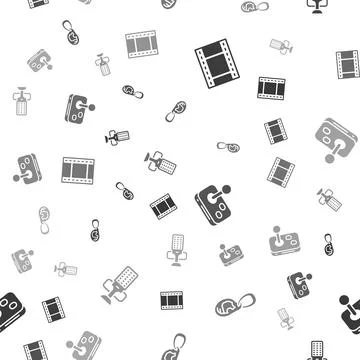 Set Play Video, Ear with earring, Joystick and Microphone on seamless pattern Stock Illustration