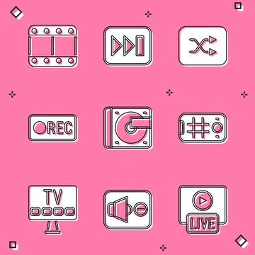 Set Play video, Fast forward, Arrow shuffle, Record button, Vinyl player with Illustrazione stock