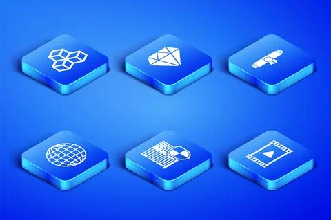 Set Play Video, Isometric cube, Server with shield, Earth globe, Diamond an.. Stock Illustration