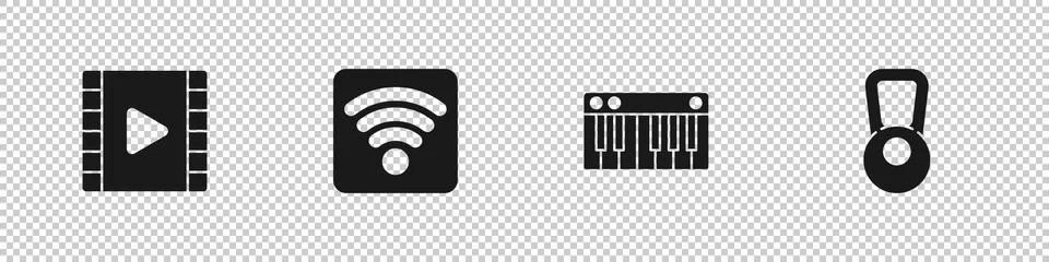Set Play Video, Wi-Fi wireless internet network, Music synthesizer and Stock Illustration