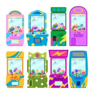 Set of playful claw machine game set collection, Toy Grabber machines. Vend.. Illustration