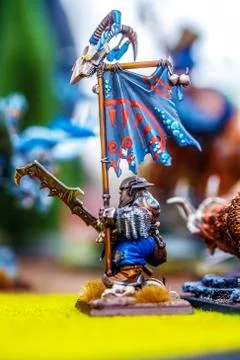 Set of playing action figures from compurer games in different set ups. Foto stock