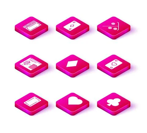 Set Playing card back, with heart symbol, Online casino chips exchange on stacks Stock Illustration